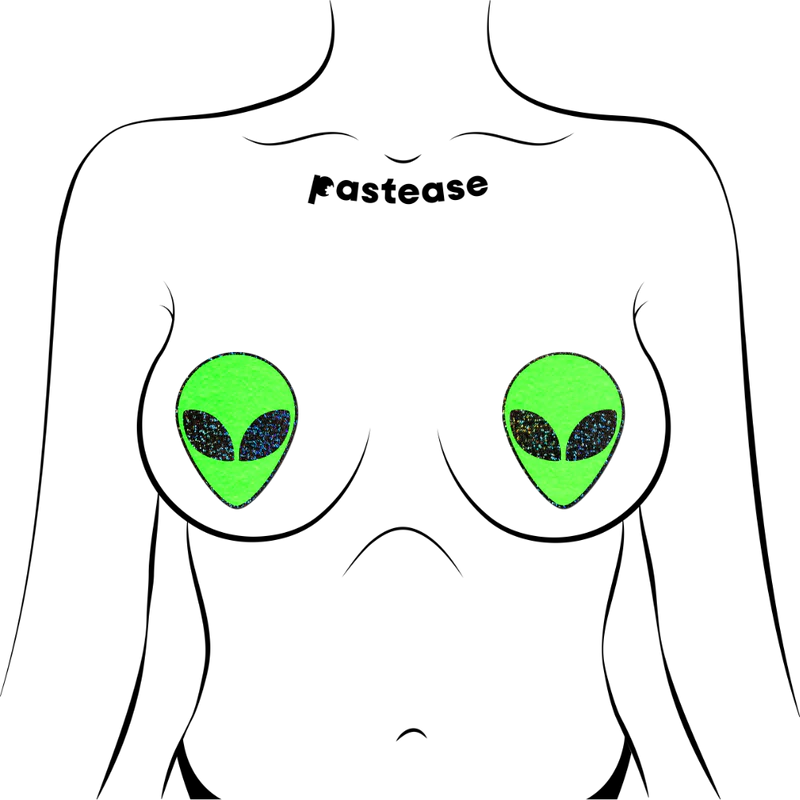 Alien: Glow in the Dark with Glittering Black Eyes Nipple Pasties by Pastease