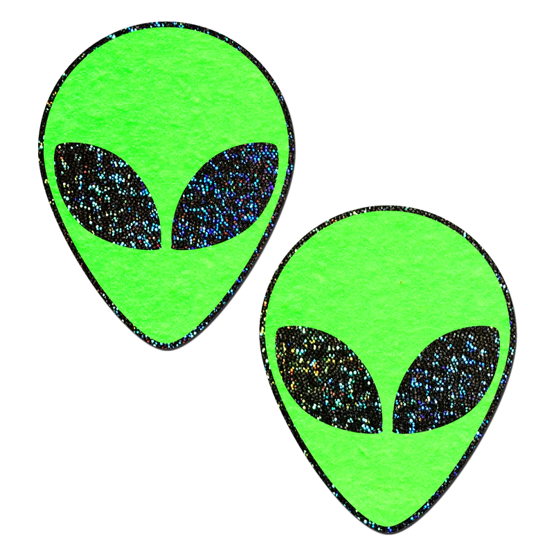 Alien: Glow in the Dark with Glittering Black Eyes Nipple Pasties by Pastease