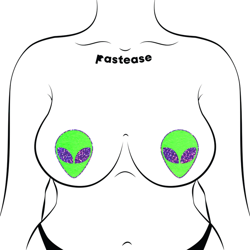 Alien: Glow-In-The-Dark with Glittering Purple Eyes Nipple Pasties by Pastease