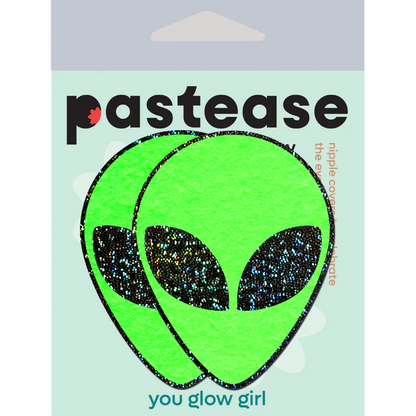 Alien: Glow in the Dark with Glittering Black Eyes Nipple Pasties by Pastease