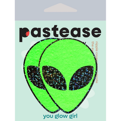 Neon Green/Glow in the Dark with Glittering Black Eyes Nipple Pasties by Pastease