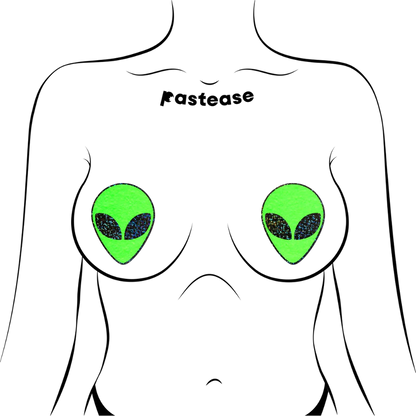 Alien: Glow in the Dark with Glittering Black Eyes Nipple Pasties by Pastease