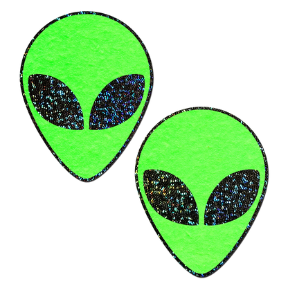 Neon Green/Glow in the Dark with Glittering Black Eyes Nipple Pasties by Pastease