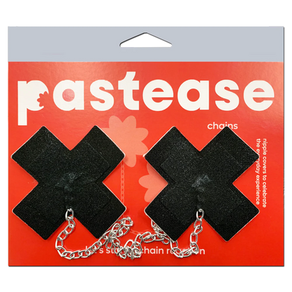 Chains: Liquid Black Plus X Cross with Chunky Silver Chain Nipple Pasties by Pastease