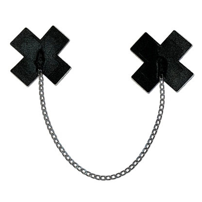 Chains: Liquid Black Plus X Cross with Chunky Silver Chain Nipple Pasties by Pastease