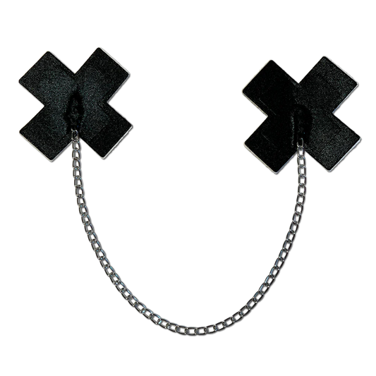 Chains: Liquid Black Plus X Cross with Chunky Silver Chain Nipple Pasties by Pastease