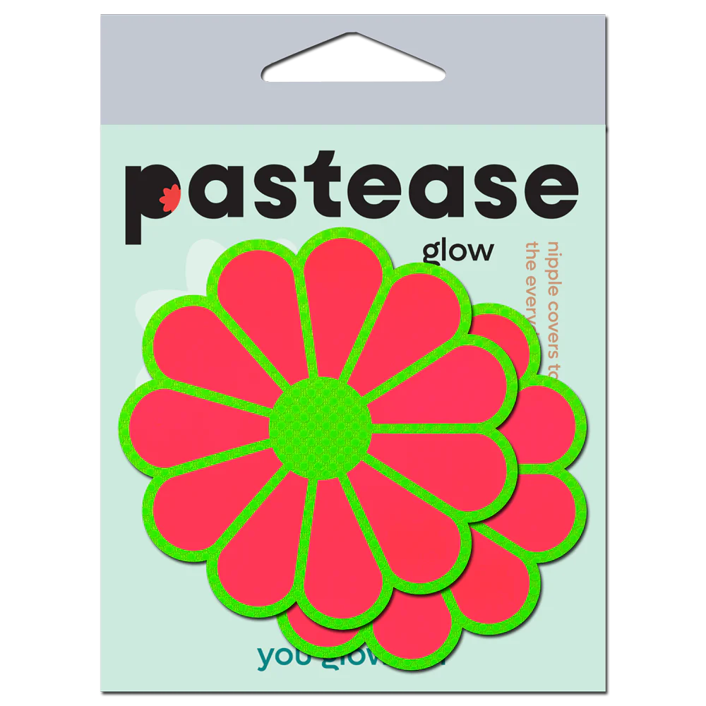 Daisy: Neon Green & Glow in the Dark Neon Pink Petal Pasties Nipple Covers by Pastease