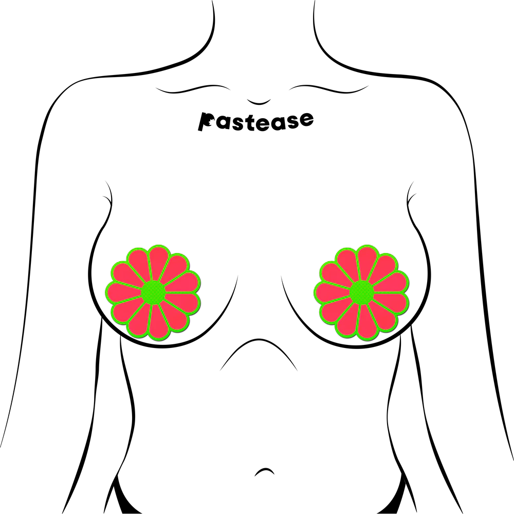 Daisy: Neon Green & Glow in the Dark Neon Pink Petal Pasties Nipple Covers by Pastease