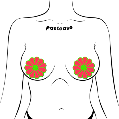 Daisy: Neon Green & Glow in the Dark Neon Pink Petal Pasties Nipple Covers by Pastease