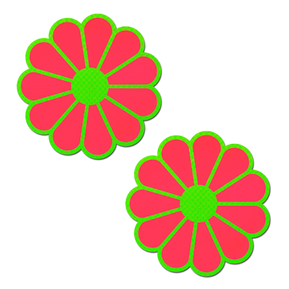 Daisy: Neon Green & Glow in the Dark Neon Pink Petal Pasties Nipple Covers by Pastease