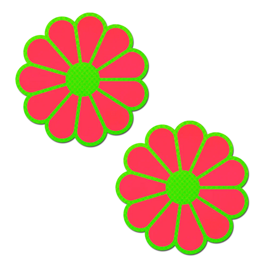 Daisy: Neon Green & Glow in the Dark Neon Pink Petal Pasties Nipple Covers by Pastease