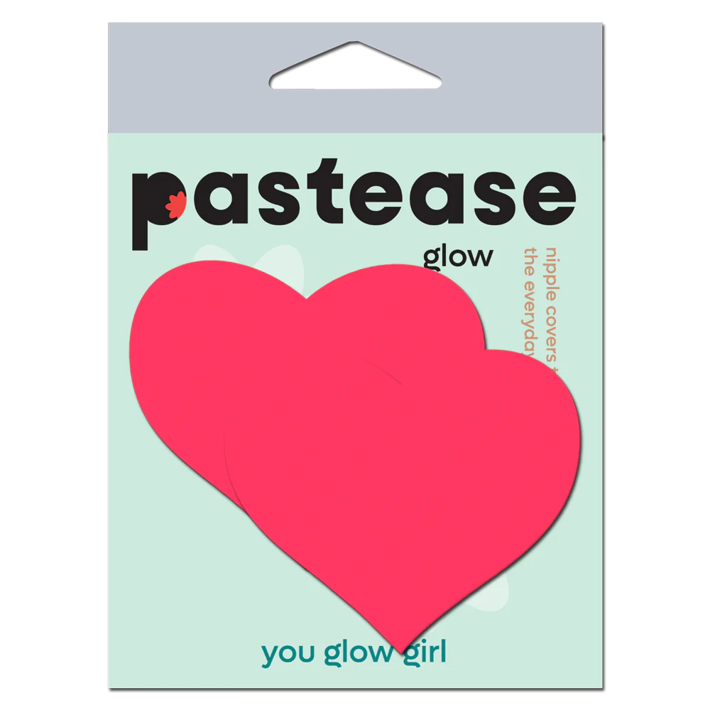 Love: Glow in the Dark Neon Pink Heart Pasties Nipple Covers by Pastease