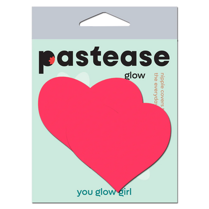 Love: Glow in the Dark Neon Pink Heart Pasties Nipple Covers by Pastease