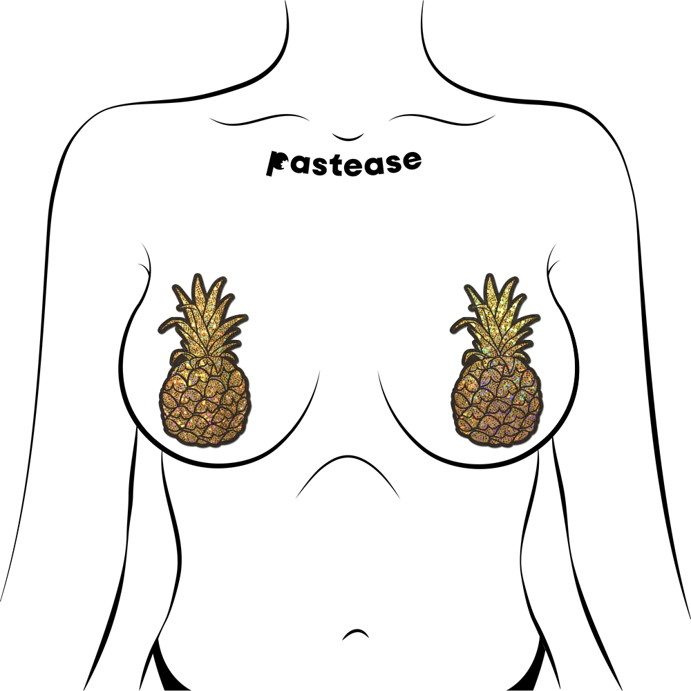 Pineapple on Glitter Gold Nipple Covers by Pastease