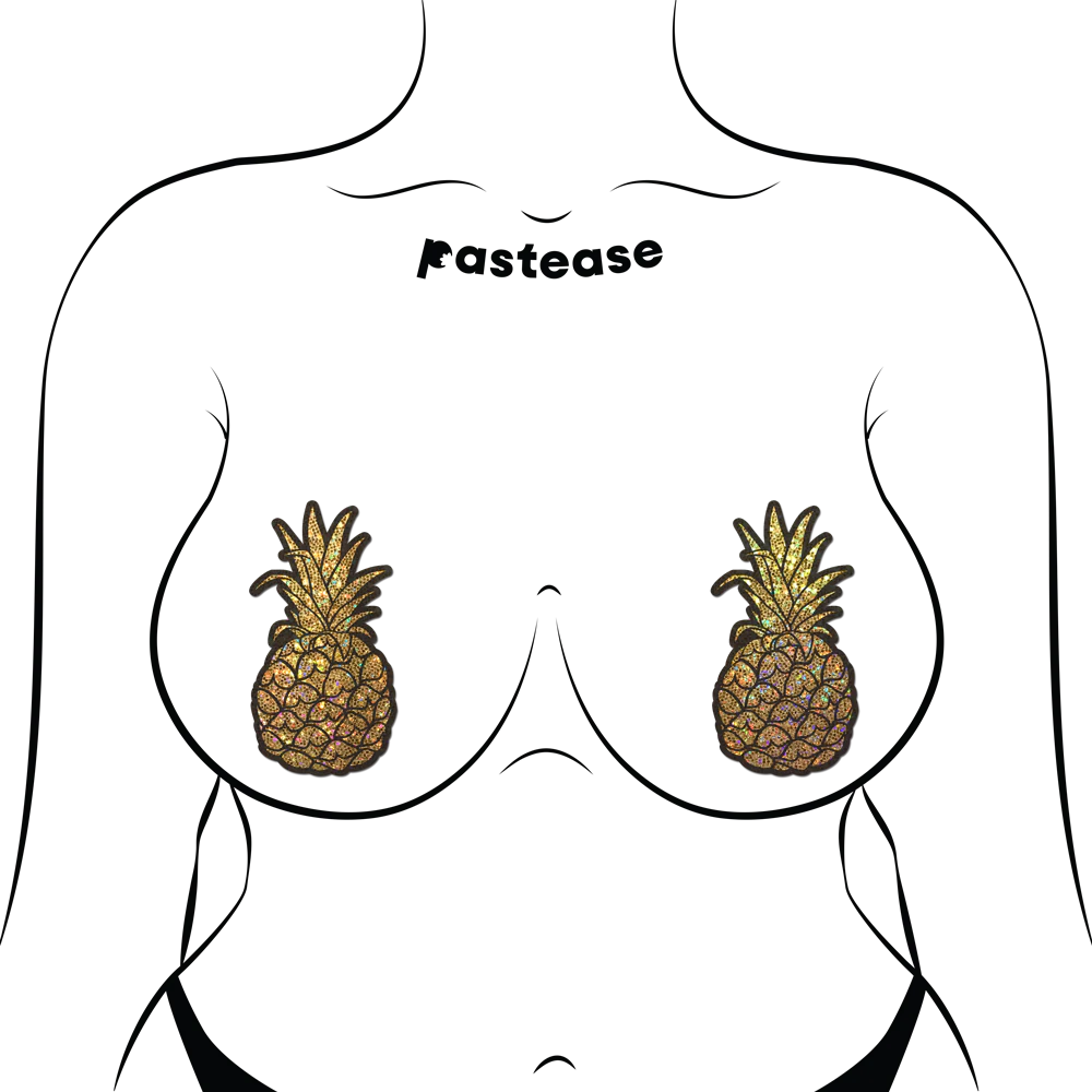 Pineapple on Glitter Gold Nipple Covers by Pastease