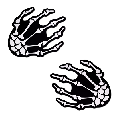 Boney Skeleton Hands on Black Nipple Pasties by Pastease